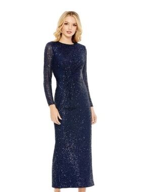 MAC DUGGAL Dress Size 2 Evening Gown Sequin gorgeous Navy Blue NEW minor Flaw